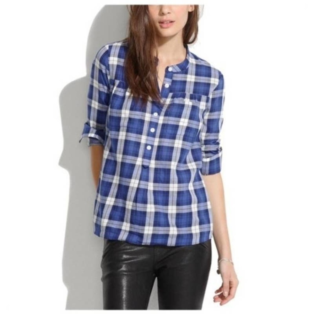 Madewell Flannel Shirt Popover Button Down Blue